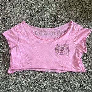 Vintage Hard Rock Cafe Pink off the shoulder cropped tee